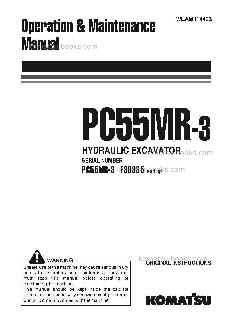 Komatsu pc55mr-3ita Operation manual cover
