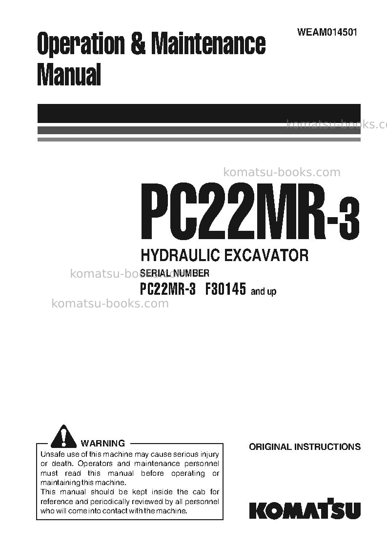 Komatsu pc22mr-3ita Operation manual cover