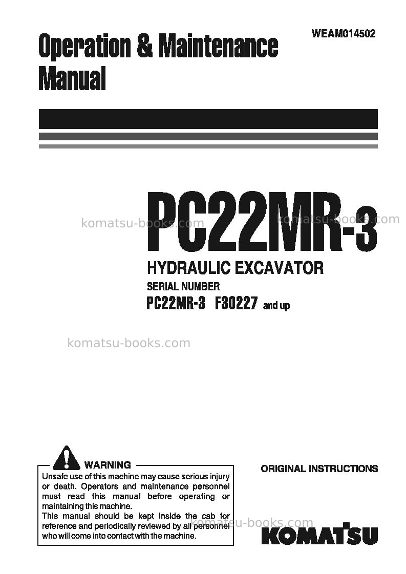 Komatsu pc22mr-3ita Operation manual cover