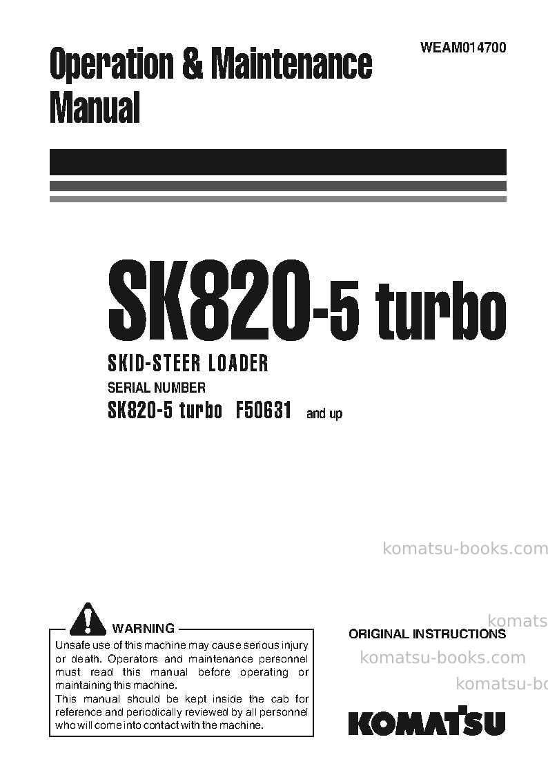 Komatsu sk820-5ita Operation manual cover Komatsu sk820-5ita Operation manual cover