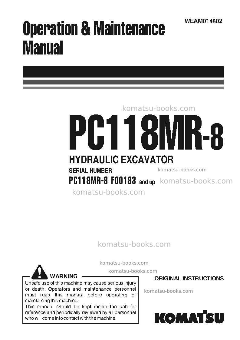 Komatsu pc118mr-8ita Operation manual cover Komatsu pc118mr-8ita Operation manual cover