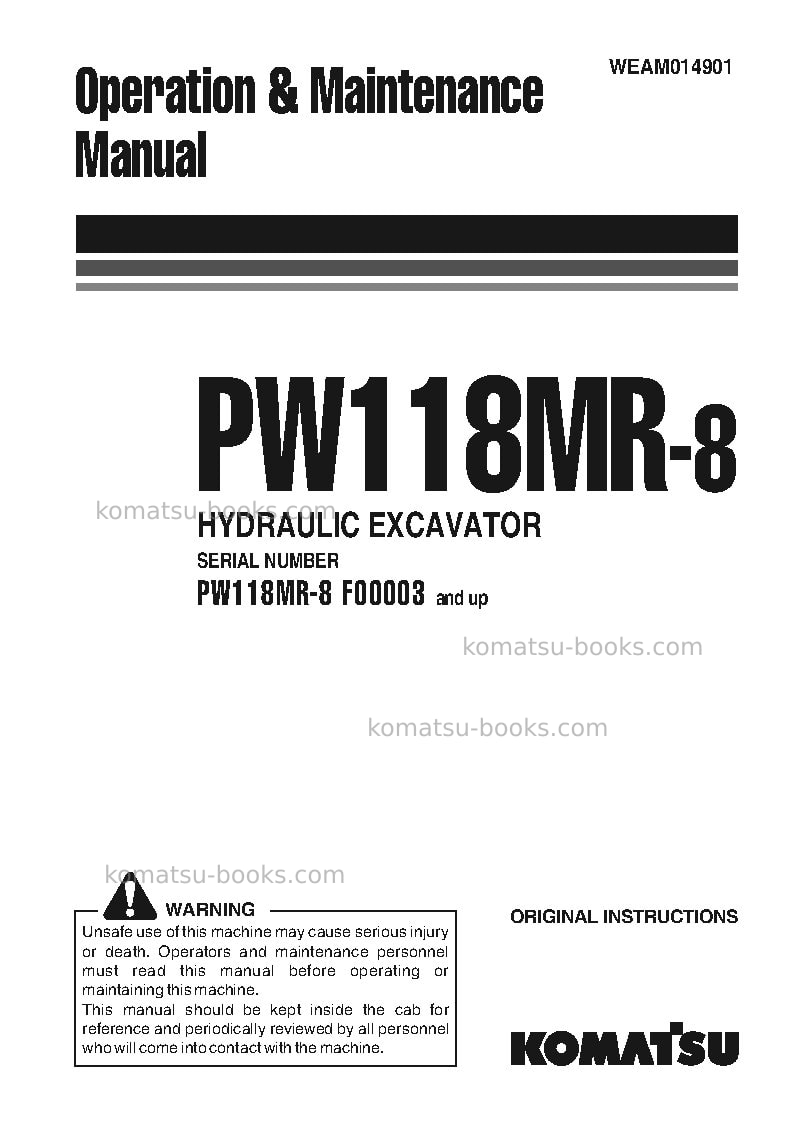 Komatsu pw118mr-8ita Operation manual cover Komatsu pw118mr-8ita Operation manual cover