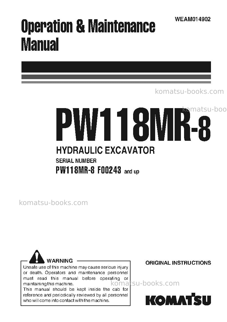 Komatsu pw118mr-8ita Operation manual cover Komatsu pw118mr-8ita Operation manual cover