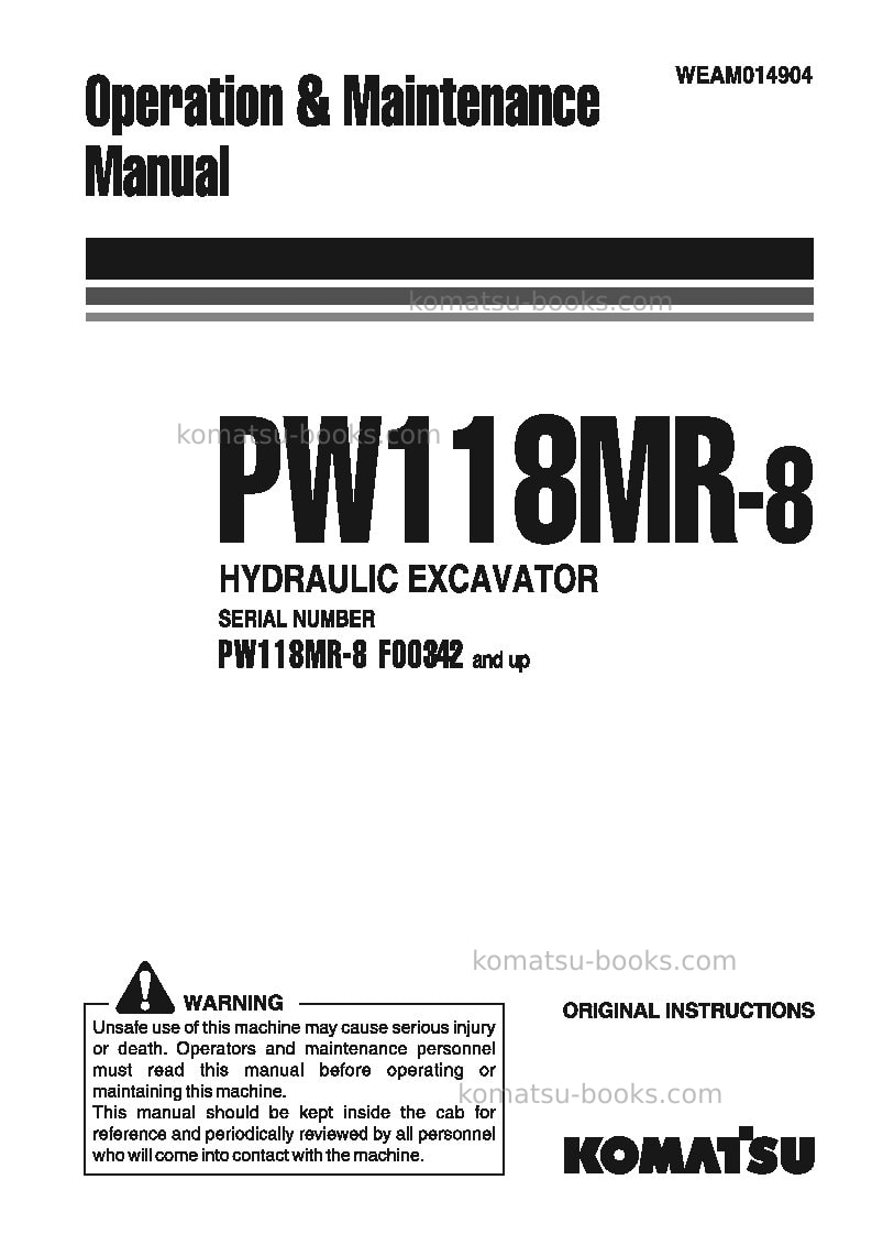 Komatsu pw118mr-8ita Operation manual cover Komatsu pw118mr-8ita Operation manual cover