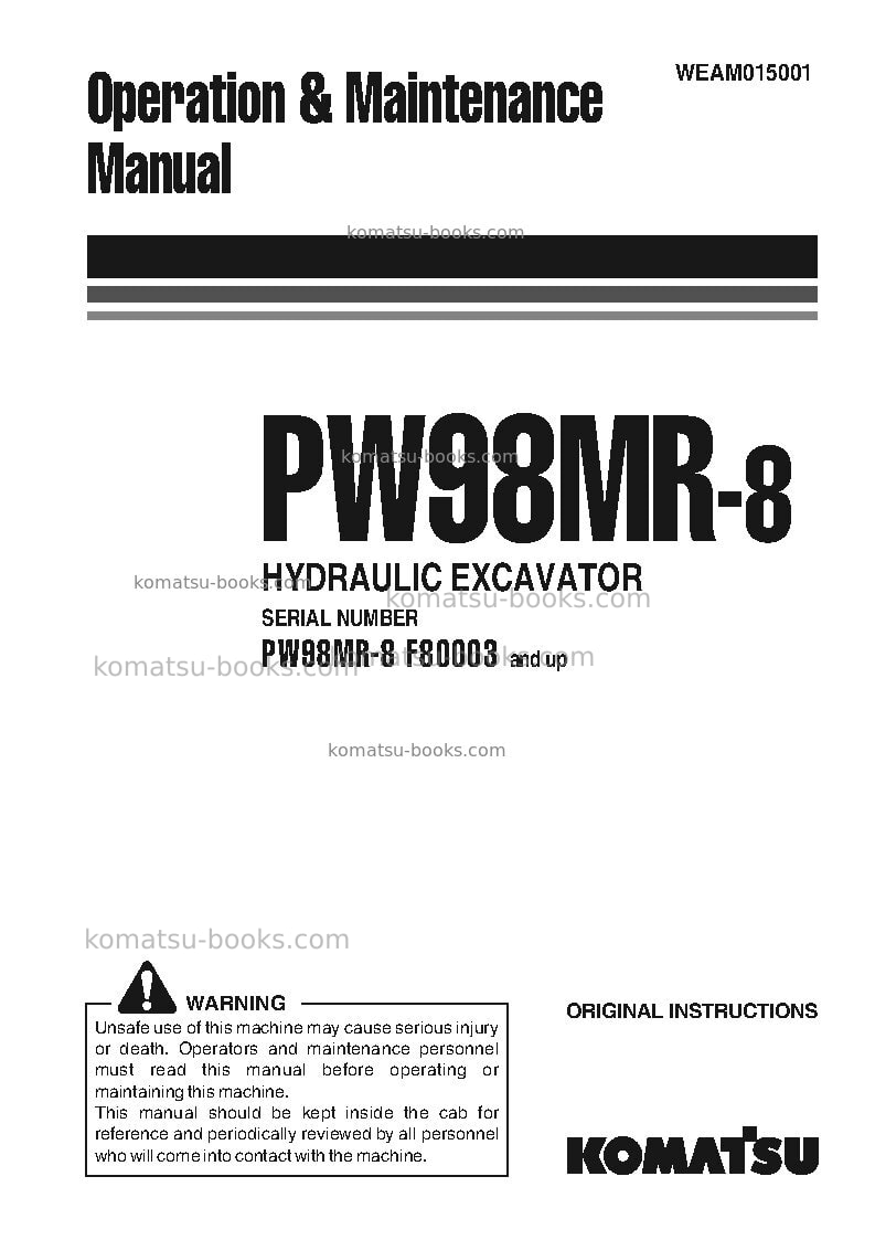 Komatsu pw98mr-8ita Operation manual cover Komatsu pw98mr-8ita Operation manual cover
