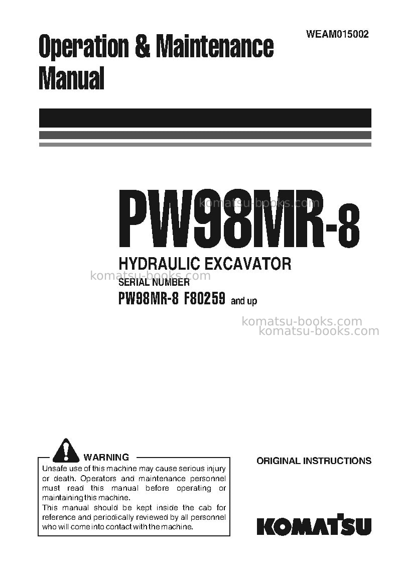 Komatsu pw98mr-8ita Operation manual cover
