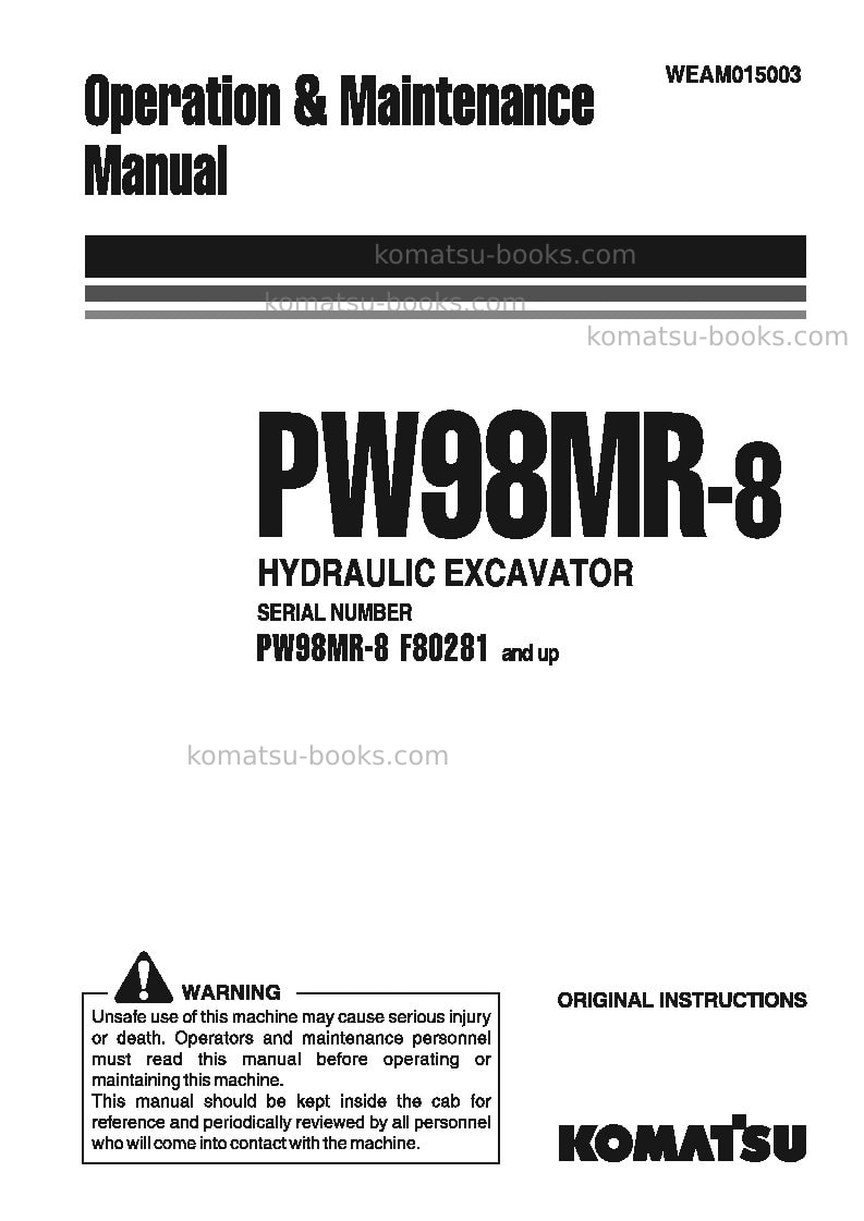 Komatsu pw98mr-8ita Operation manual cover