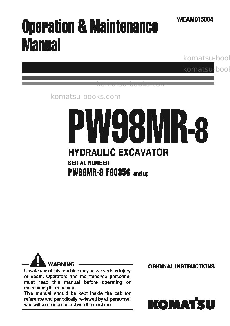 Komatsu pw98mr-8ita Operation manual cover