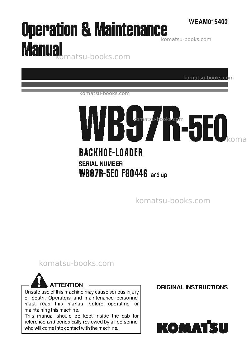 Komatsu wb97r-5ita-tier 3 Operation manual cover
