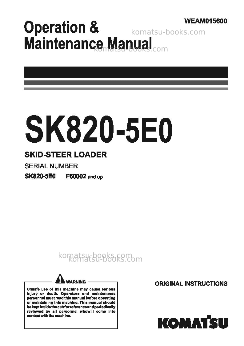 Komatsu sk820-5ita Operation manual cover Komatsu sk820-5ita Operation manual cover