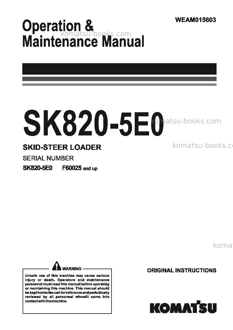 Komatsu sk820-5ita-e0 Operation manual cover Komatsu sk820-5ita-e0 Operation manual cover