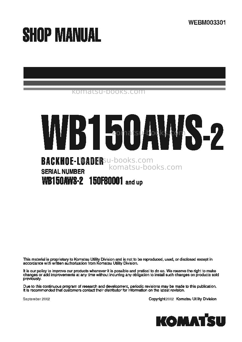 Komatsu wb150aws-2ita Repair & maintenance cover Komatsu wb150aws-2ita Repair & maintenance cover