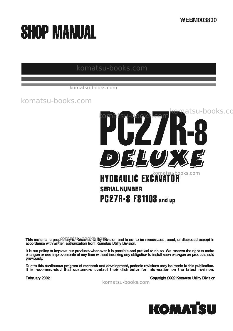Komatsu pc27r-8jpn Repair & maintenance cover