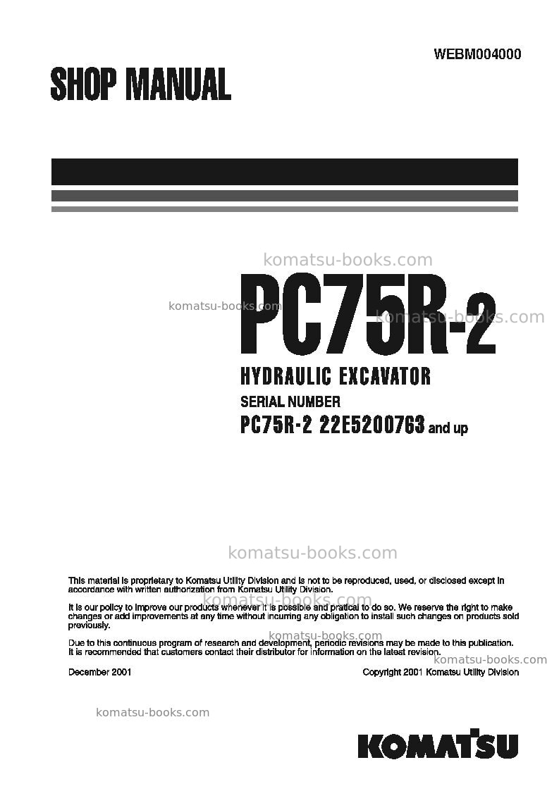 Komatsu pc75r-2ita Repair & maintenance cover