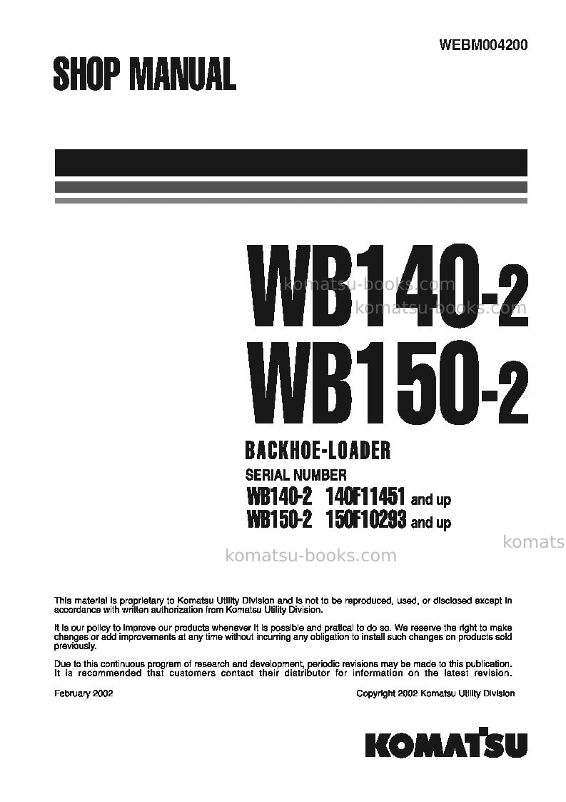 Komatsu wb140-2ita Repair & maintenance cover