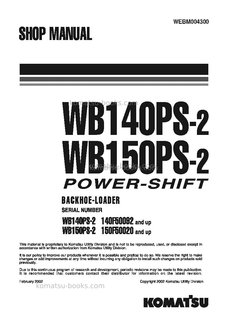 Komatsu wb140ps-2ita Repair & maintenance cover