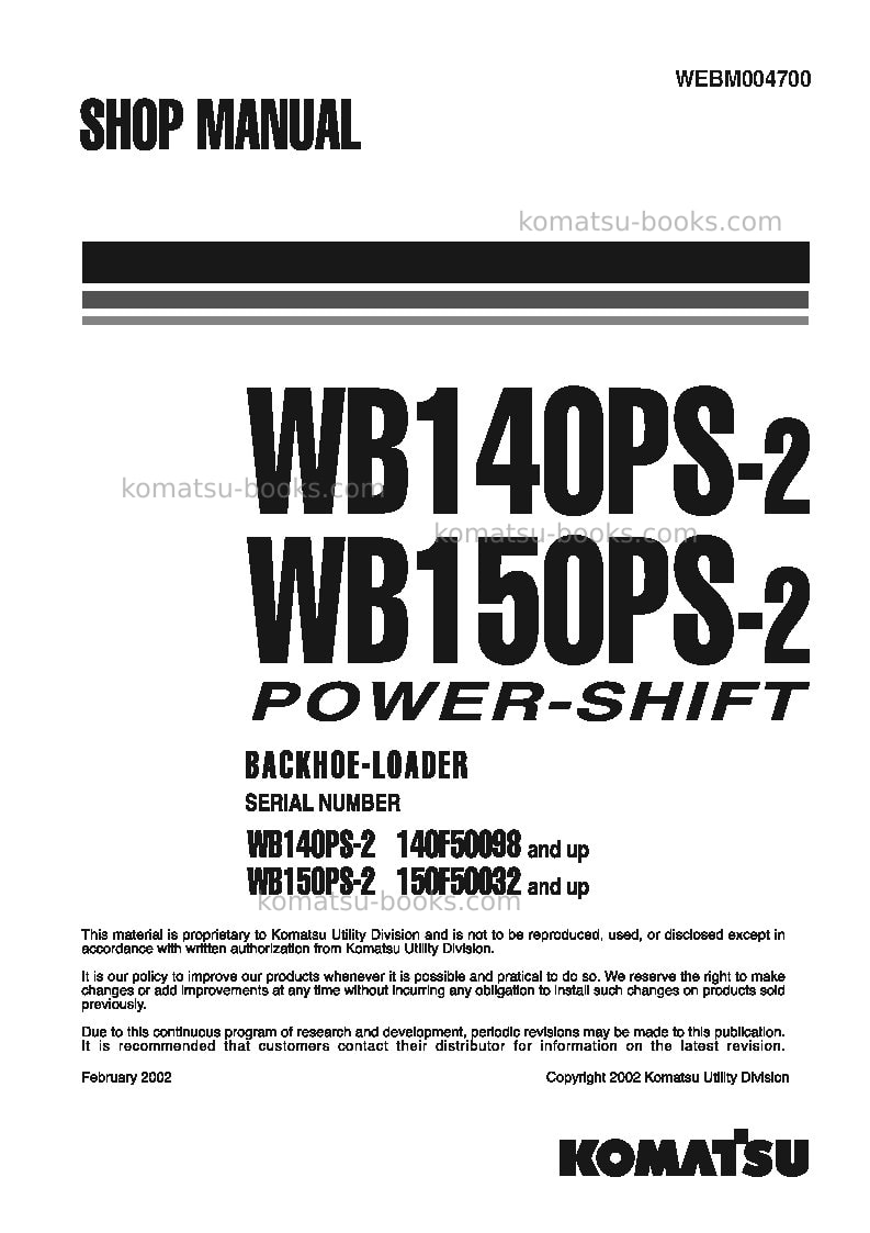 Komatsu wb140ps-2ita Repair & maintenance cover