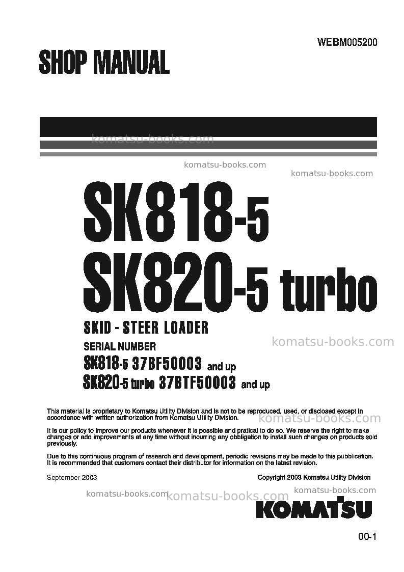 Komatsu sk820-5ita Repair & maintenance cover