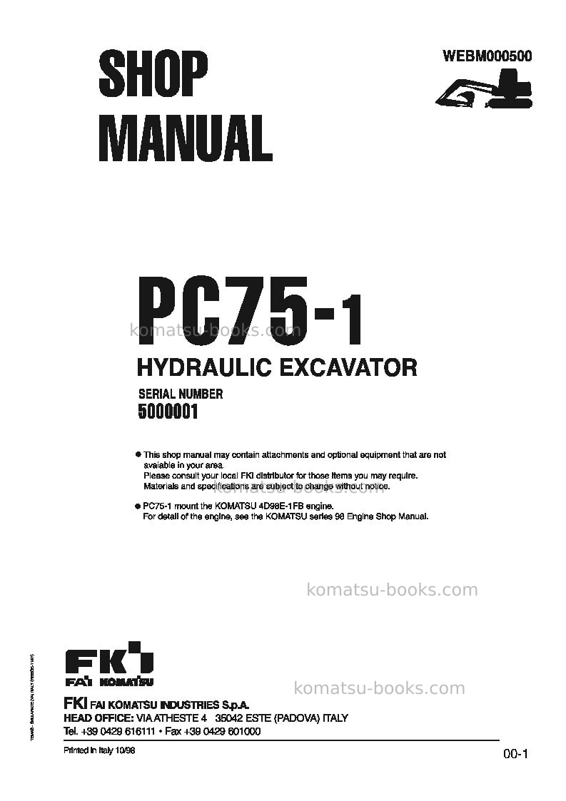 Komatsu pc75-1ita Repair & maintenance cover Komatsu pc75-1ita Repair & maintenance cover