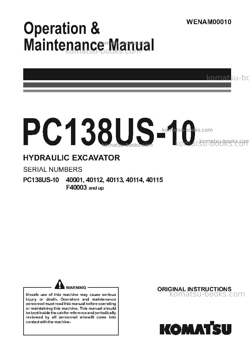 Komatsu pc138us-10ita Operation manual cover Komatsu pc138us-10ita Operation manual cover