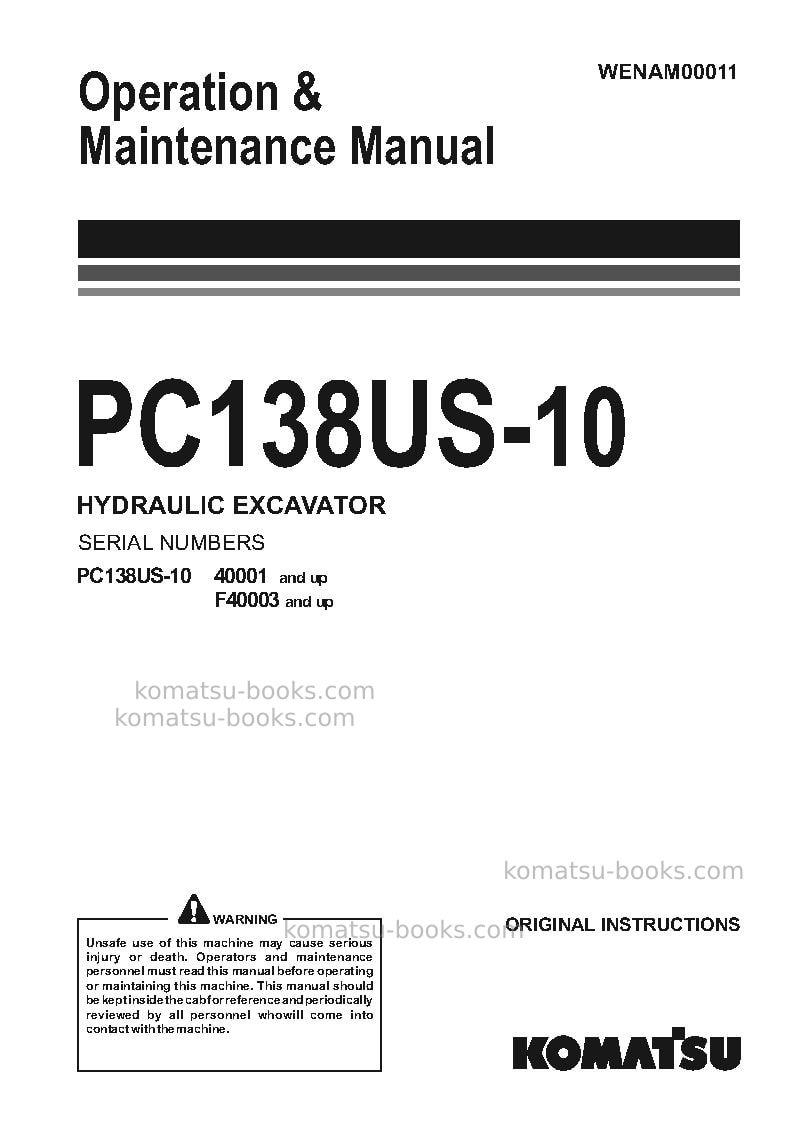 Komatsu pc138us-10ita Operation manual cover Komatsu pc138us-10ita Operation manual cover