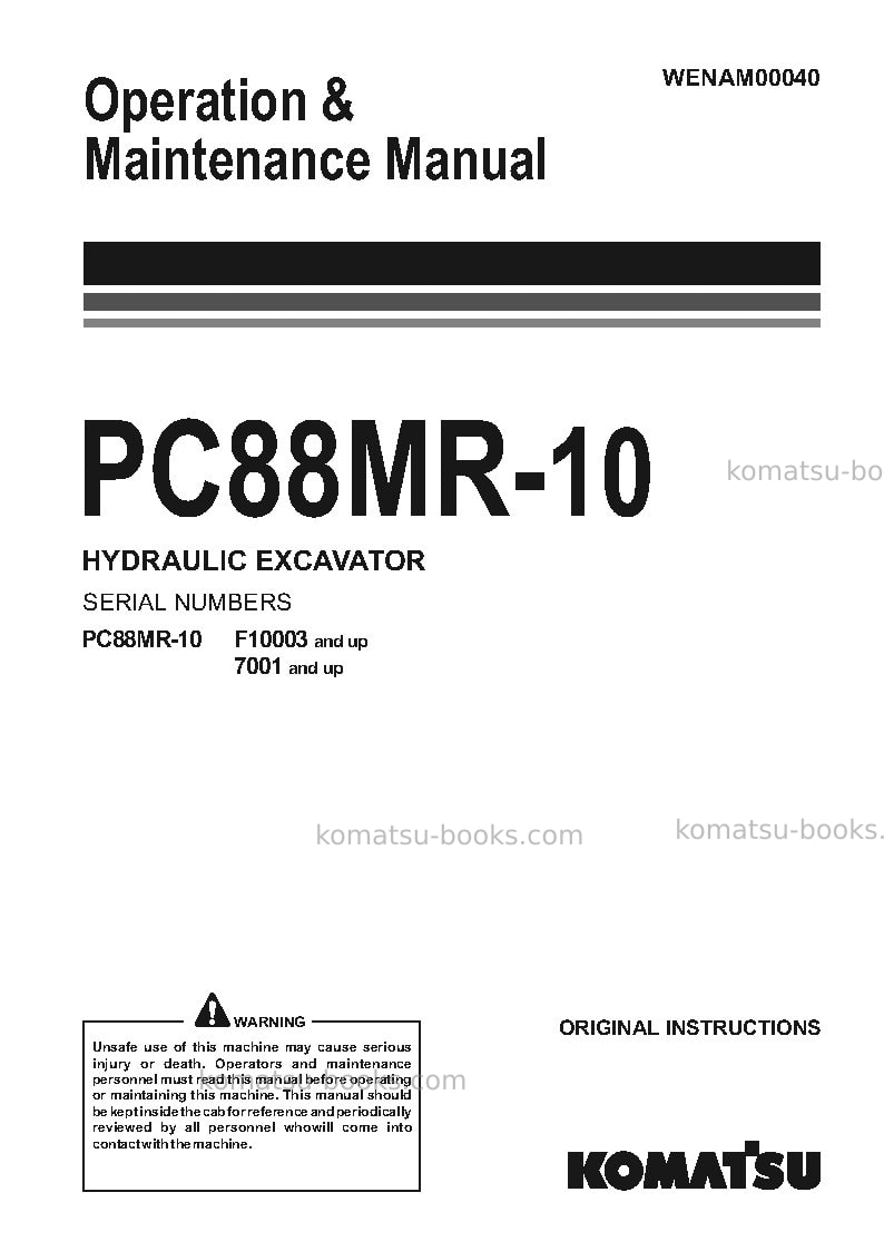 Komatsu pc88mr-10ita Operation manual cover Komatsu pc88mr-10ita Operation manual cover