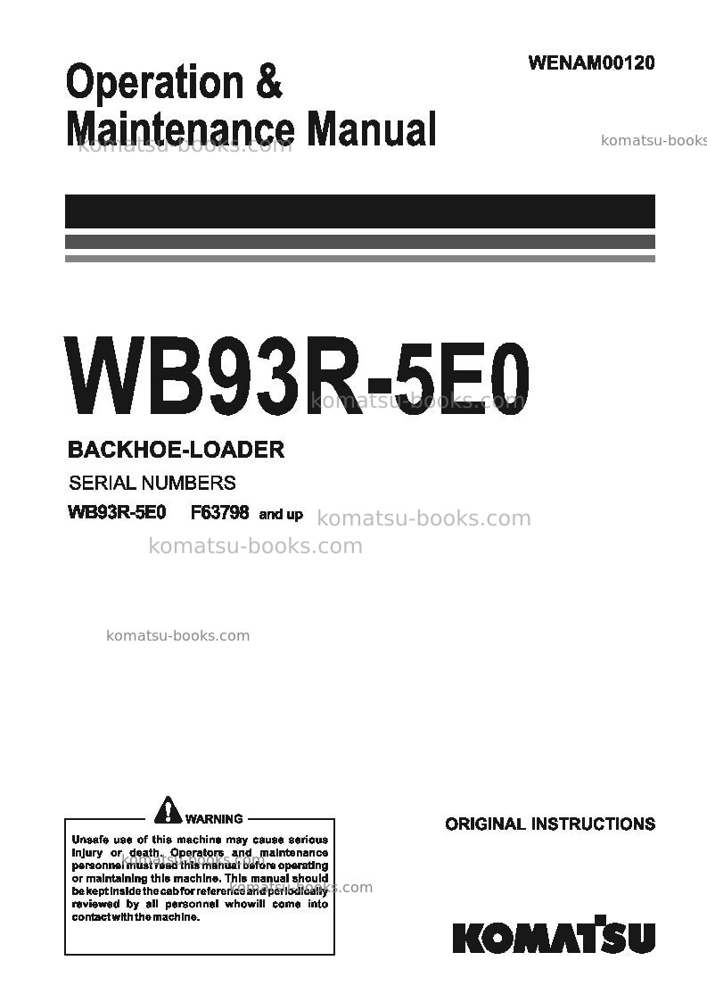 Komatsu wb93r-5ita-tier 3 Operation manual cover Komatsu wb93r-5ita-tier 3 Operation manual cover