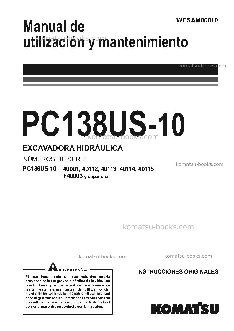 Komatsu pc138us-10ita Manual de operación cover Komatsu pc138us-10ita Manual de operación cover
