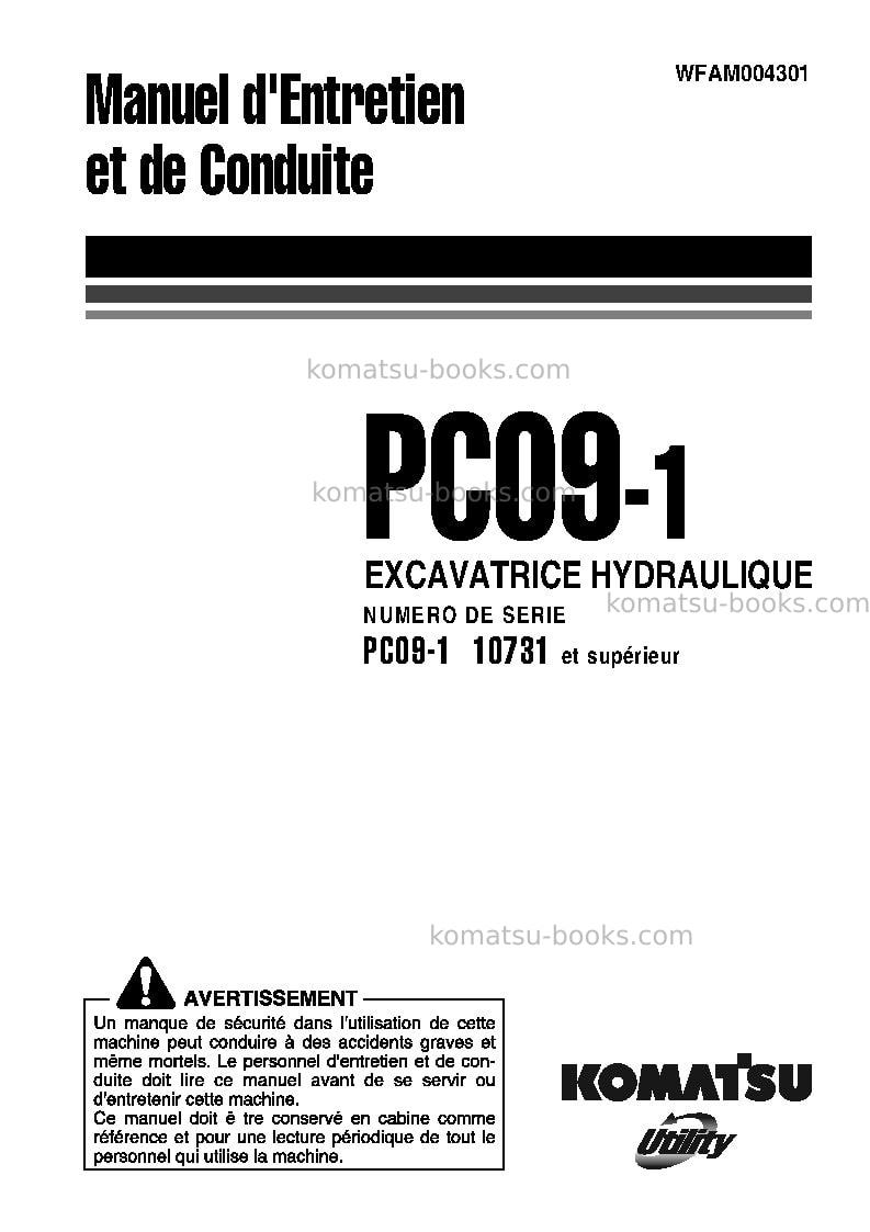 Komatsu pc09-1jpn Manuel d'utilisation couverture Komatsu pc09-1jpn Manuel d'utilisation couverture