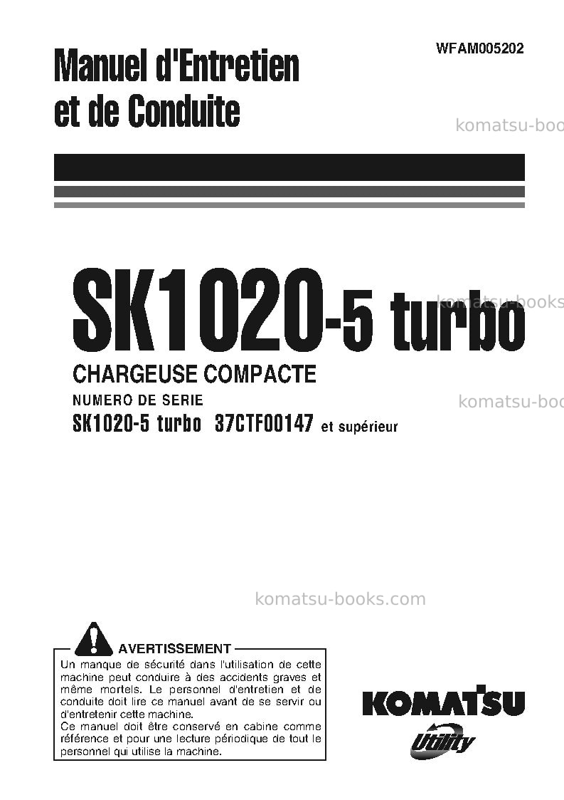 Komatsu sk1020-5ita-turbo Manuel d'utilisation couverture