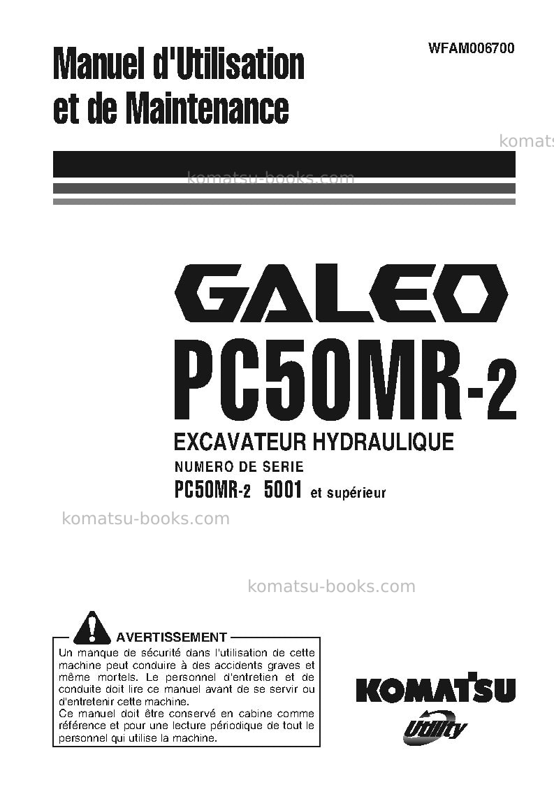 Komatsu pc50mr-2jpn-for eu Manuel d'utilisation couverture Komatsu pc50mr-2jpn-for eu Manuel d'utilisation couverture