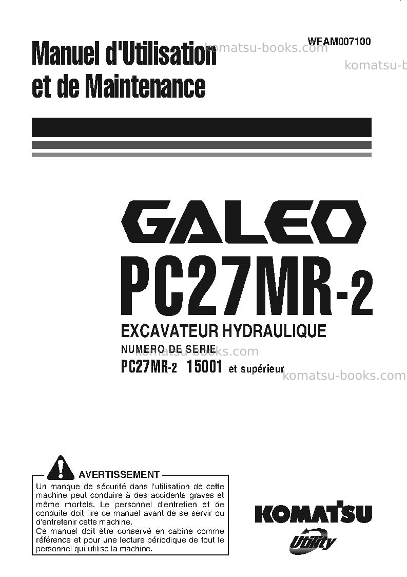 Komatsu pc27mr-2jpn Manuel d'utilisation couverture Komatsu pc27mr-2jpn Manuel d'utilisation couverture