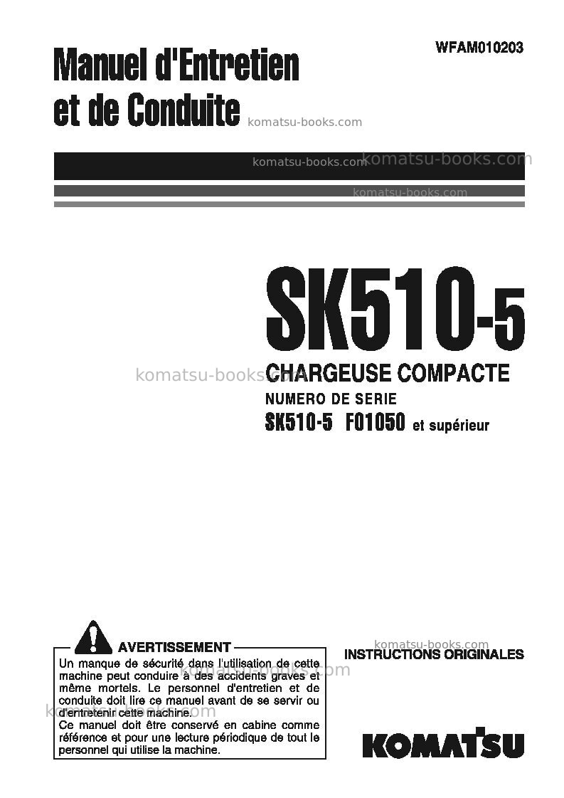 Komatsu sk510-5ita Manuel d'utilisation couverture Komatsu sk510-5ita Manuel d'utilisation couverture
