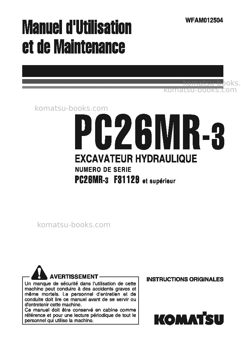 Komatsu pc26mr-3ita Manuel d'utilisation couverture Komatsu pc26mr-3ita Manuel d'utilisation couverture