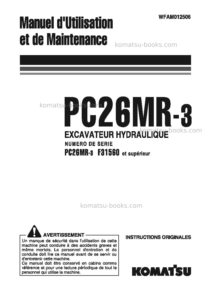 Komatsu pc26mr-3ita Manuel d'utilisation couverture Komatsu pc26mr-3ita Manuel d'utilisation couverture