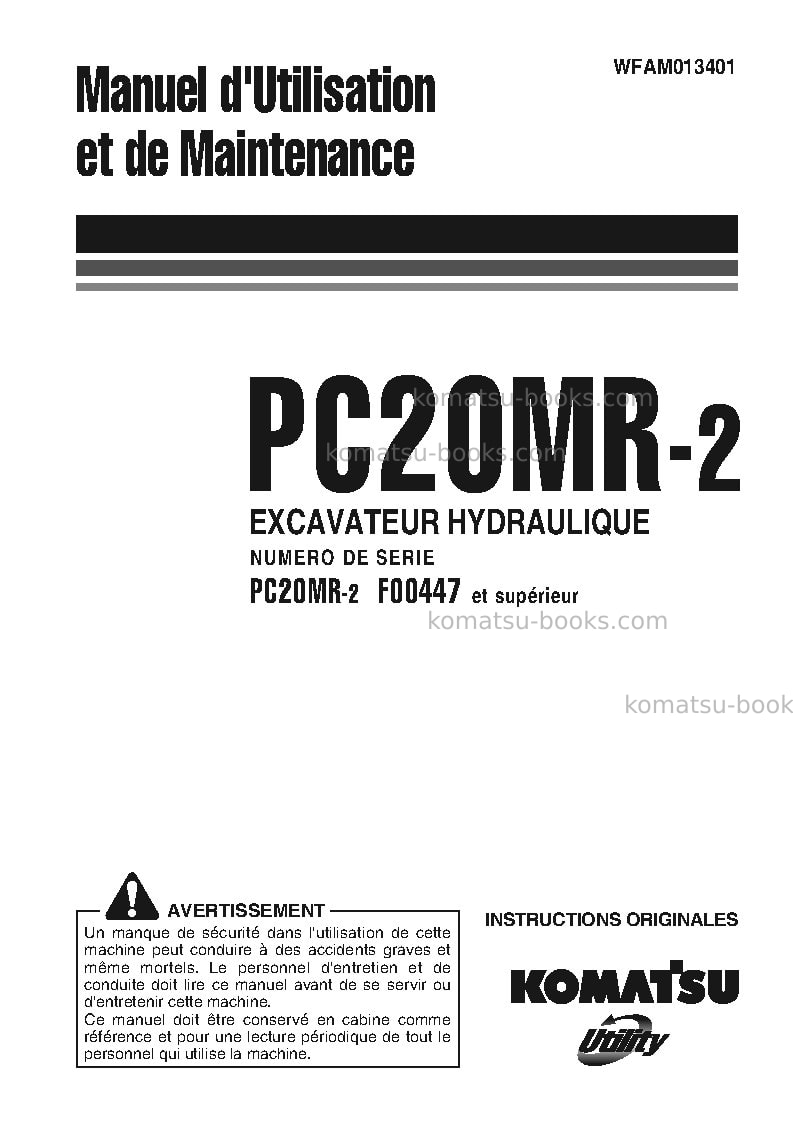 Komatsu pc20mr-2ita Manuel d'utilisation couverture Komatsu pc20mr-2ita Manuel d'utilisation couverture