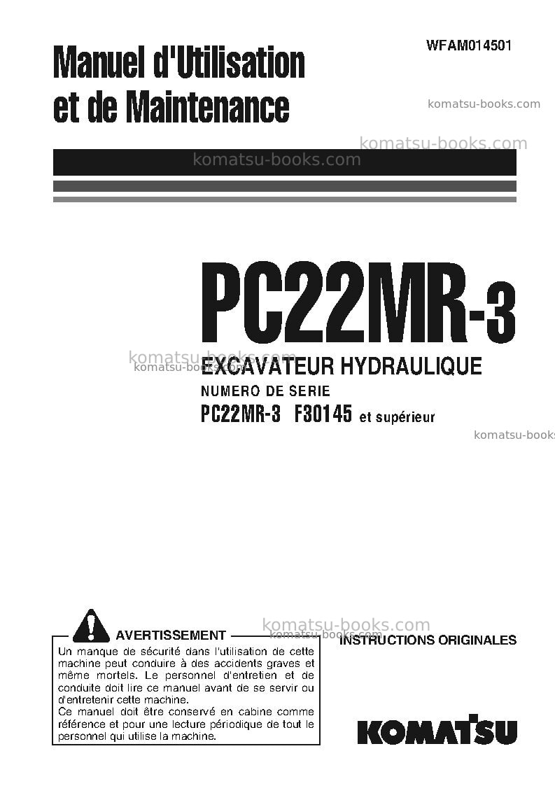 Komatsu pc22mr-3ita Manuel d'utilisation couverture