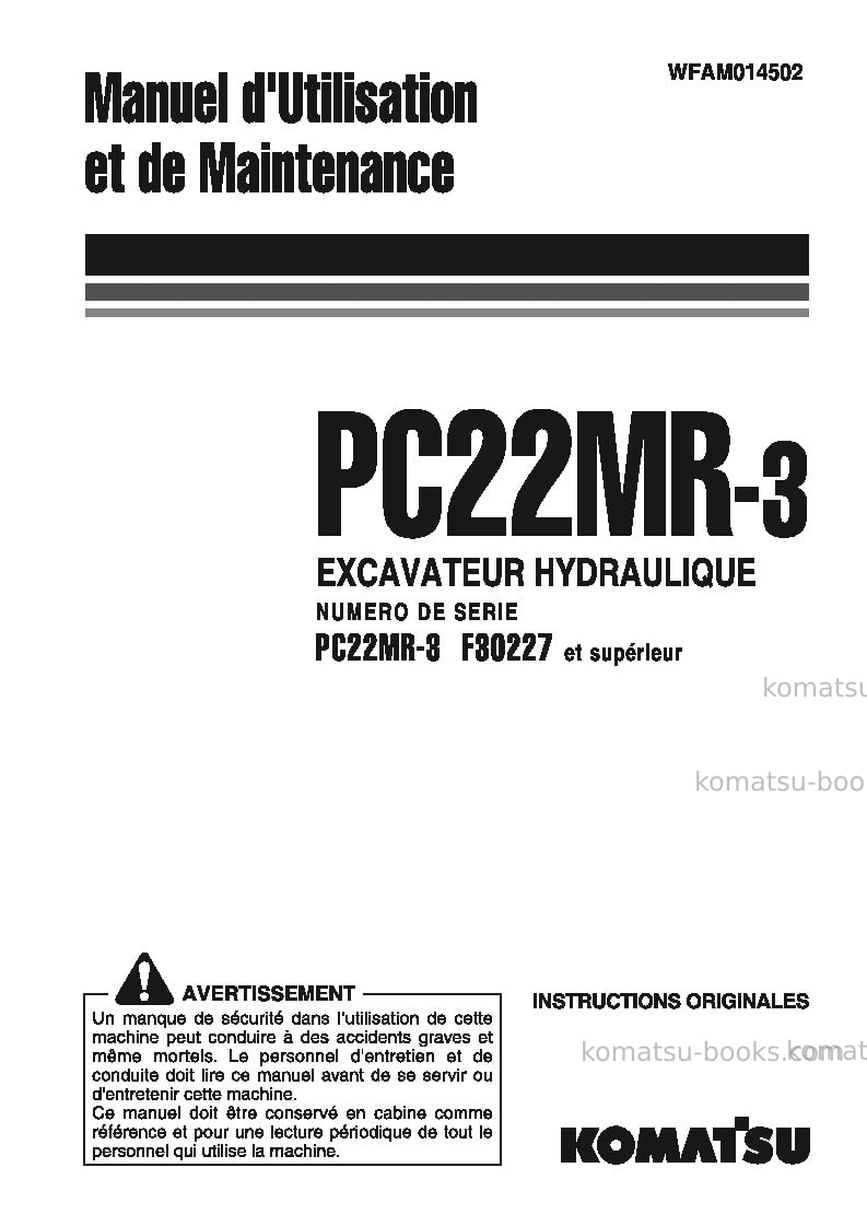 Komatsu pc22mr-3ita Manuel d'utilisation couverture Komatsu pc22mr-3ita Manuel d'utilisation couverture