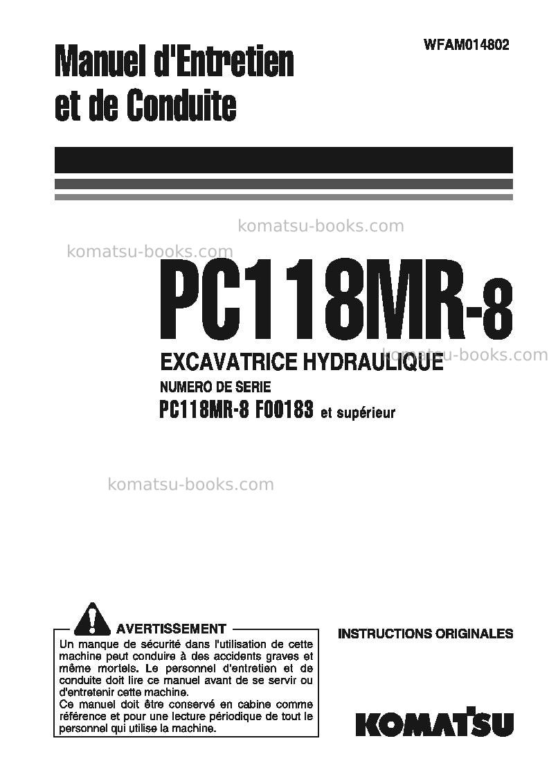Komatsu pc118mr-8ita Manuel d'utilisation couverture