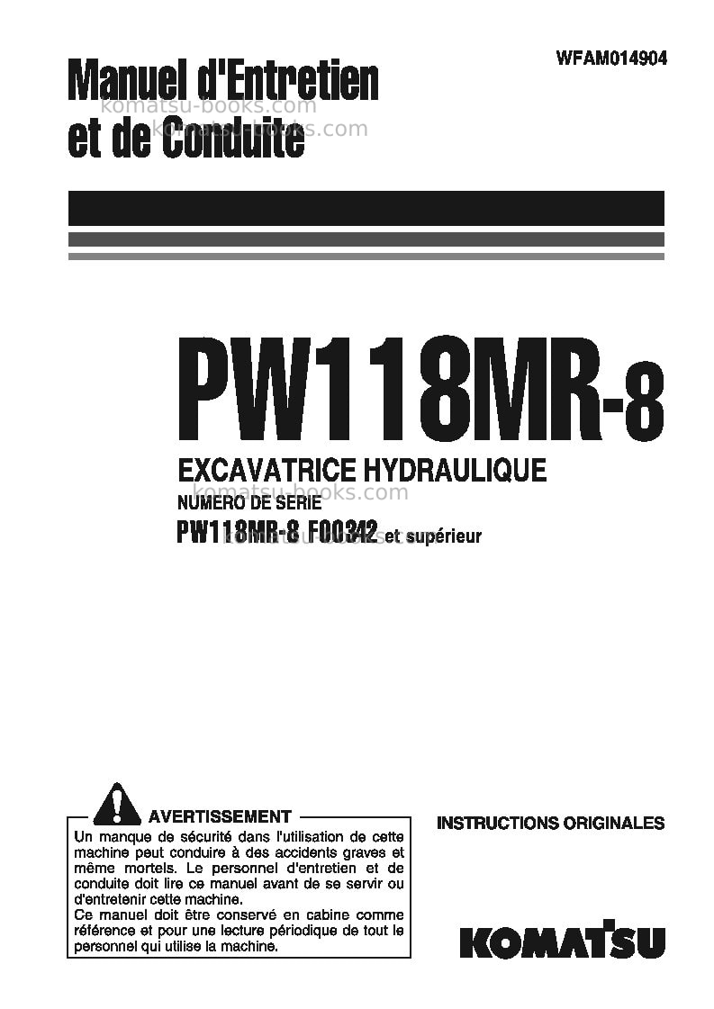 Komatsu pw118mr-8ita Manuel d'utilisation couverture Komatsu pw118mr-8ita Manuel d'utilisation couverture