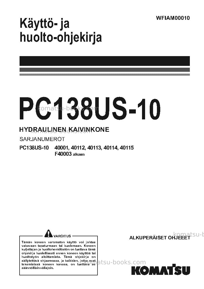 Komatsu pc138us-10ita Operation manual cover Komatsu pc138us-10ita Operation manual cover