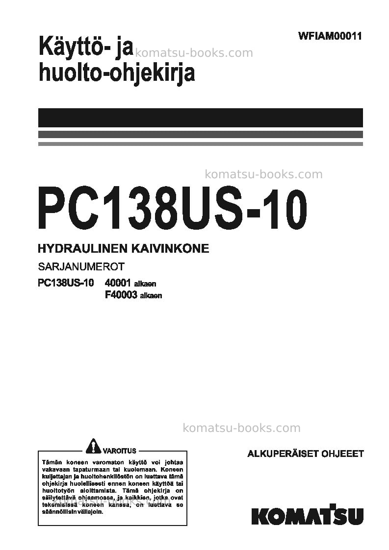 Komatsu pc138us-10ita Operation manual cover Komatsu pc138us-10ita Operation manual cover