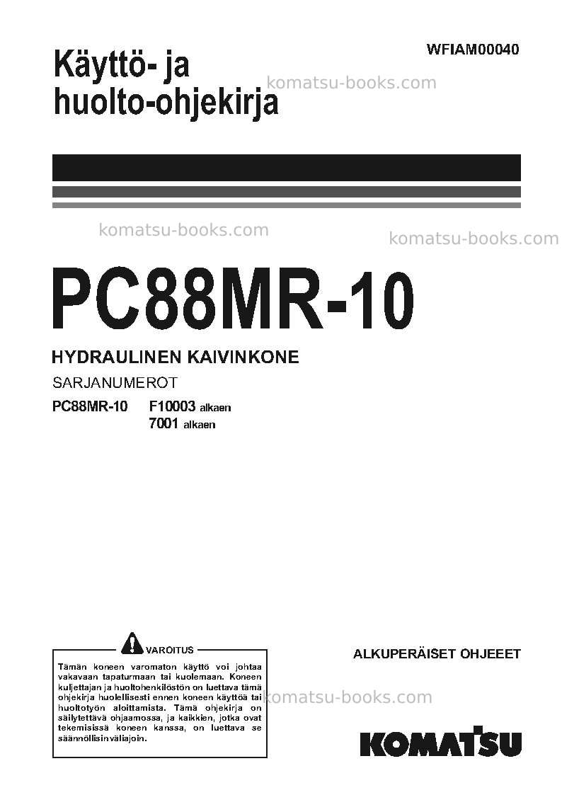 Komatsu pc88mr-10ita Operation manual cover Komatsu pc88mr-10ita Operation manual cover