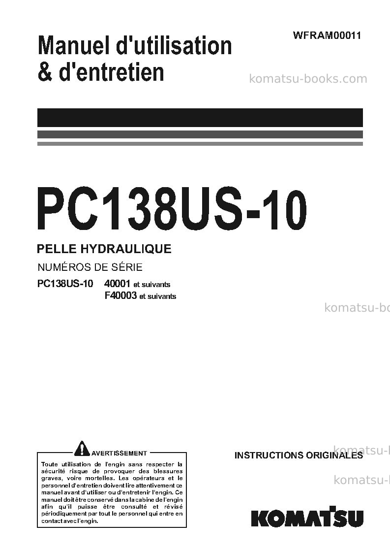 Komatsu pc138us-10ita Manuel d'utilisation couverture