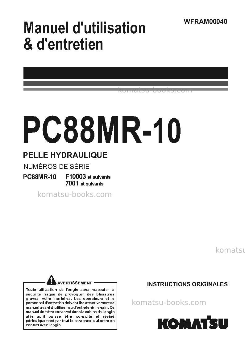 Komatsu pc88mr-10ita Manuel d'utilisation couverture Komatsu pc88mr-10ita Manuel d'utilisation couverture