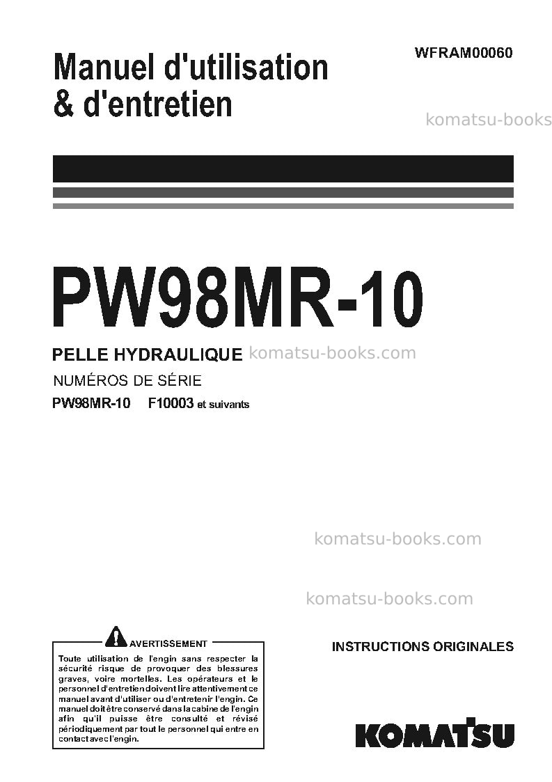Komatsu pw98mr-10ita Manuel d'utilisation couverture