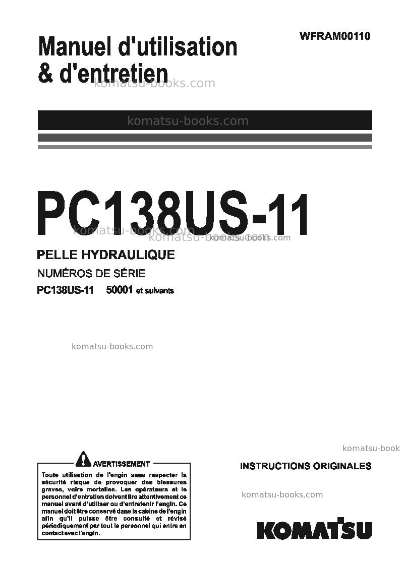 Komatsu pc138us-11ita Manuel d'utilisation couverture Komatsu pc138us-11ita Manuel d'utilisation couverture