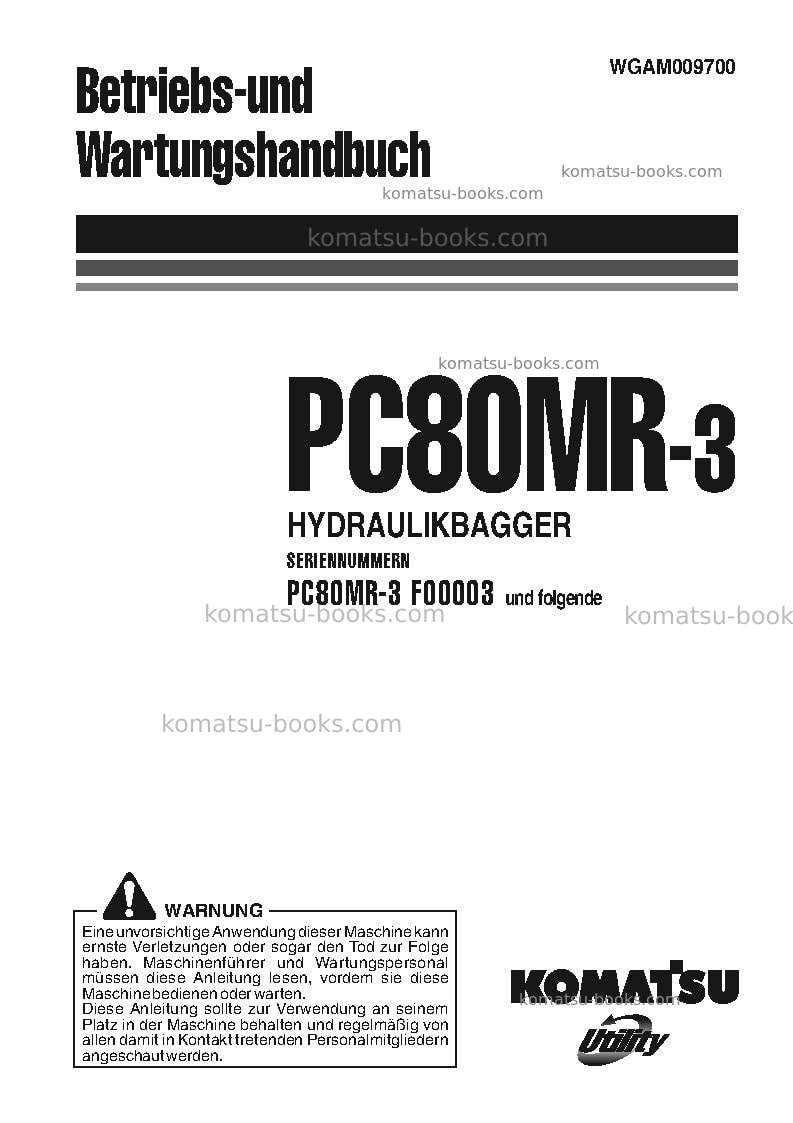 Komatsu pc80mr-3ita Betriebsanleitung Titelseite Komatsu pc80mr-3ita Betriebsanleitung Titelseite