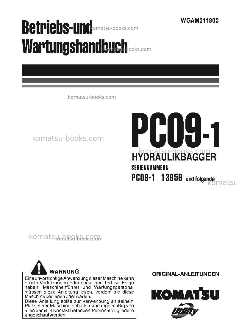 Komatsu pc09-1ita Betriebsanleitung Titelseite Komatsu pc09-1ita Betriebsanleitung Titelseite