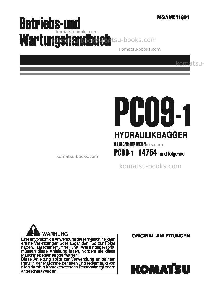 Komatsu pc09-1ita Betriebsanleitung Titelseite Komatsu pc09-1ita Betriebsanleitung Titelseite